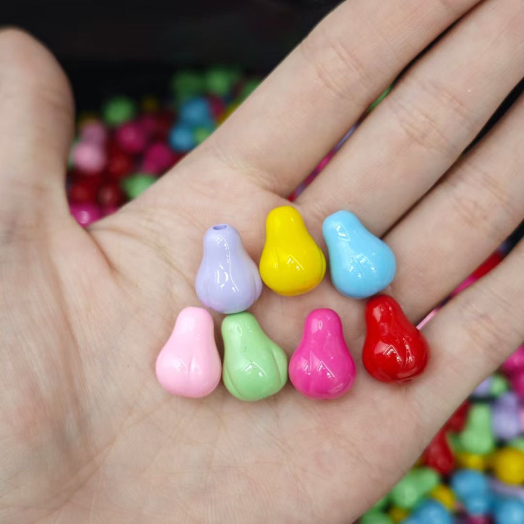 Baking Painted Pear Acrylic Beads 12-16mm Solid Colors 50pcs 2