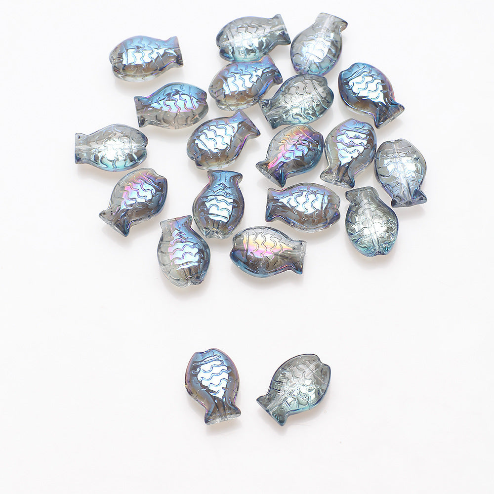 Electroplated Fish Glass Beads 10x14mm Japanese Style Perforated 30pcs 12