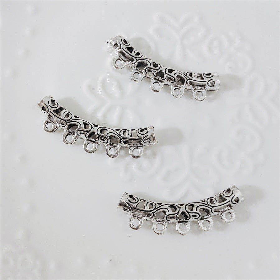 Tube Metal Beads 34.7x12.5mm Hollow Vintage Totem Pattern 30pcs 3