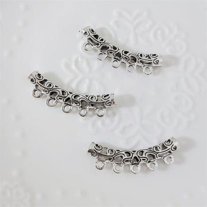 Tube Metal Beads 34.7x12.5mm Hollow Vintage Totem Pattern 30pcs 3