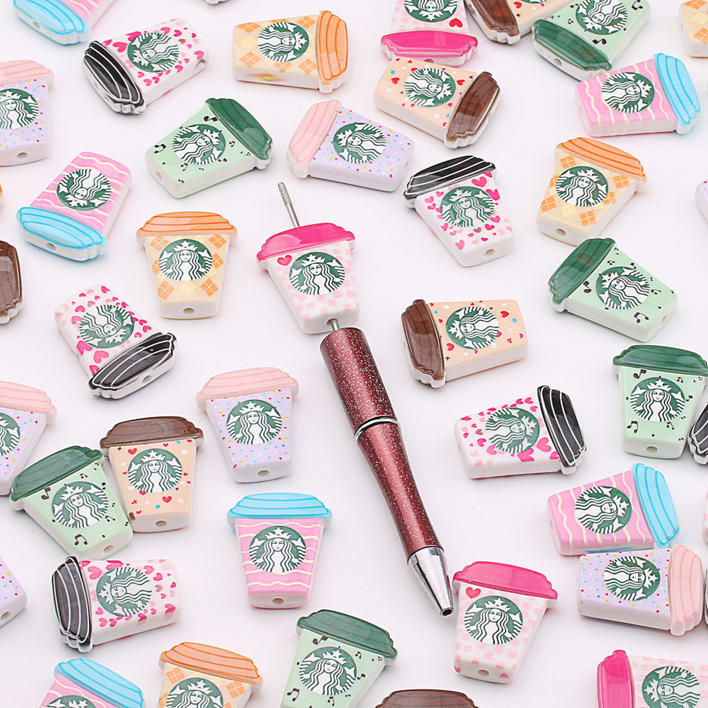 Starbuc Cup Acrylic Beads 25-30mm Pastel Mixed 50pcs