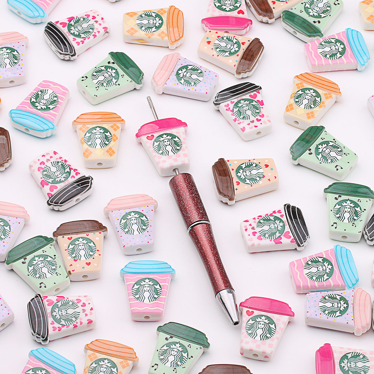 Starbuc Cup Acrylic Beads 25-30mm Pastel Mixed 50pcs