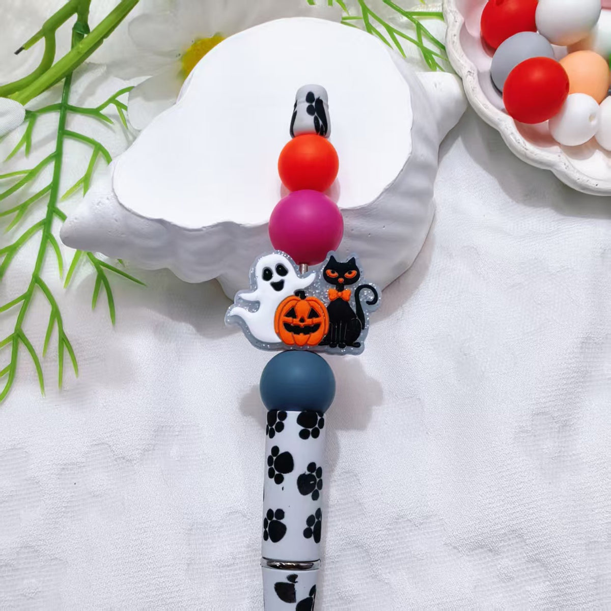 Silicone Focal Beads Halloween Pumpkin Car with Bow 20pcs 15