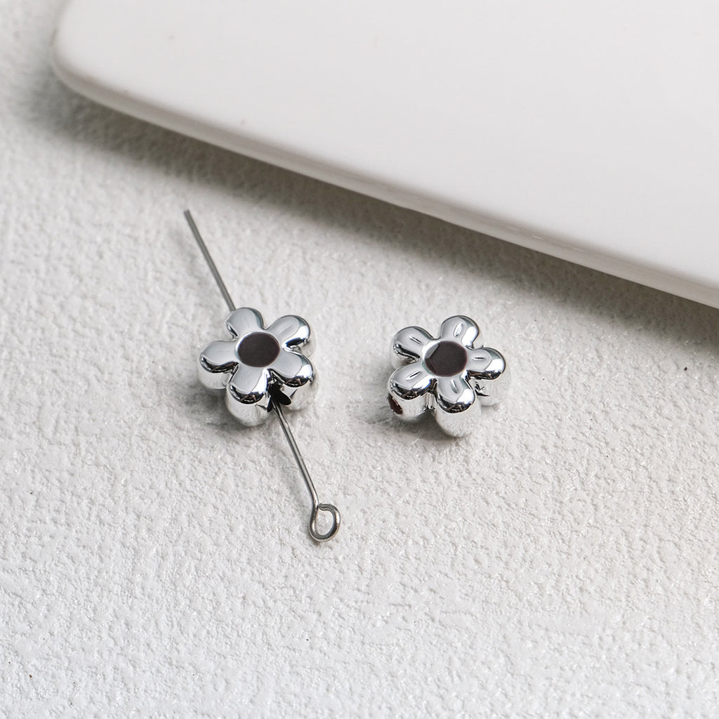 Silver Cherry Blossom Acrylic Beads 12mm Enamel 50pcs 12