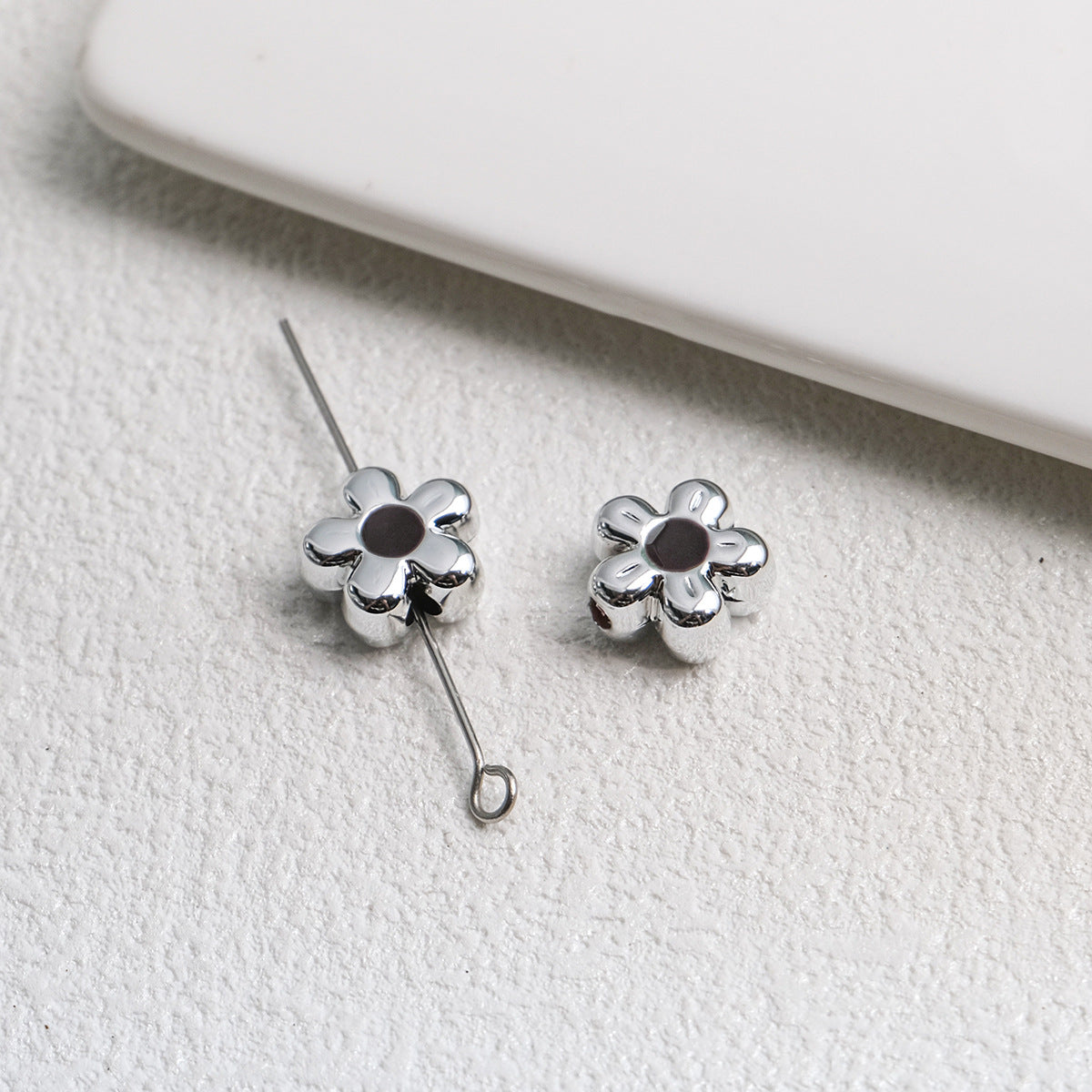 Silver Cherry Blossom Acrylic Beads 12mm Enamel 50pcs 12