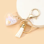 Acrylic Rainbow Pearl Heart Keychain with Pastel Beads and Green Tassel 2