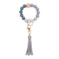 Silicone Beaded Wristlet Keychain with PU Tassel and Wood Accent 16
