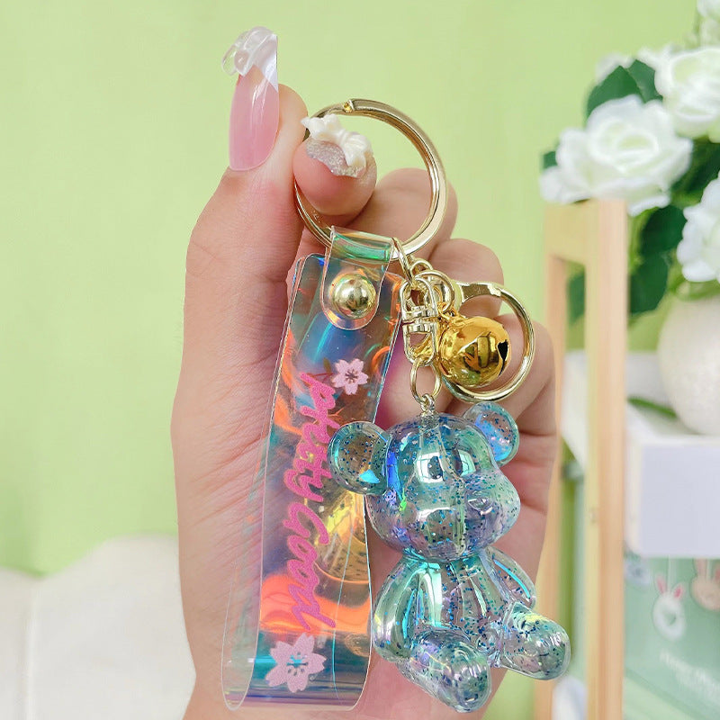 Acrylic Crystal Sitting Bear Keychain Iridescent Glitter Colors 7