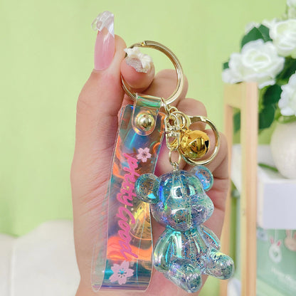 Acrylic Crystal Sitting Bear Keychain Iridescent Glitter Colors 7