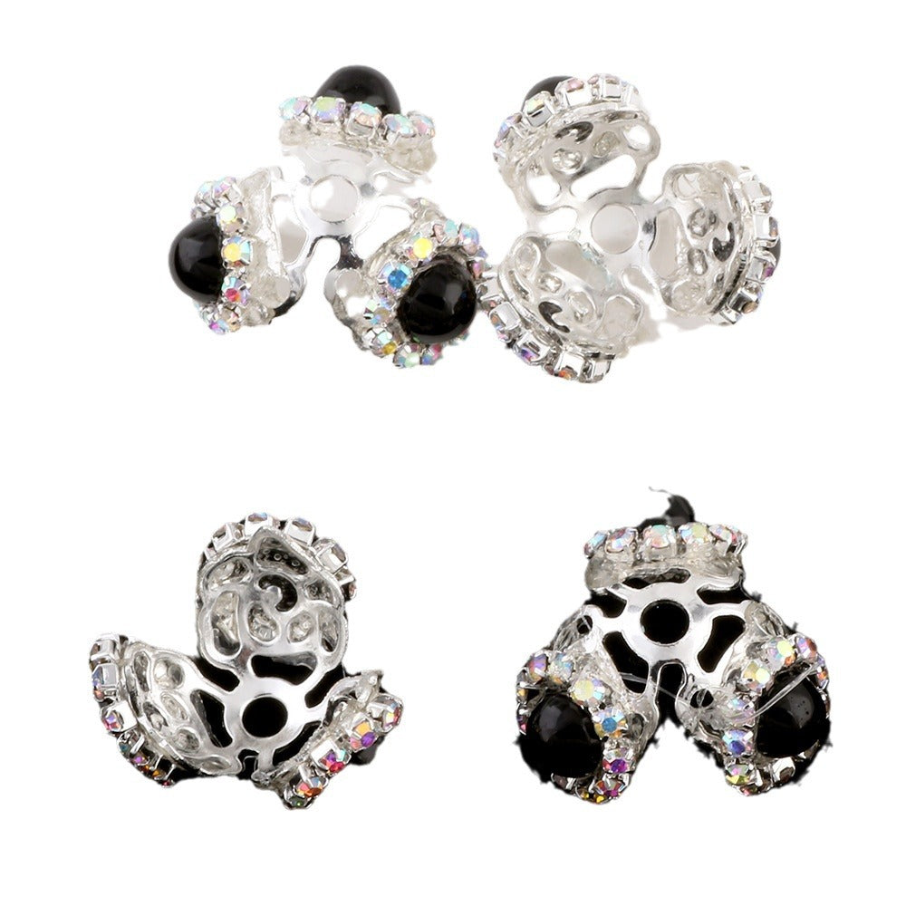 Alloy Flower Bead Caps 25mm Rhinestone Paved 10pcs 5