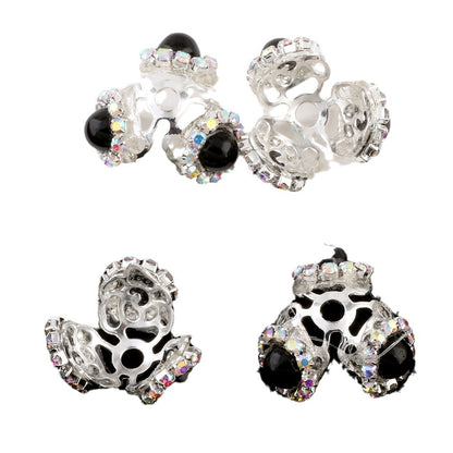Alloy Flower Bead Caps 25mm Rhinestone Paved 10pcs 5