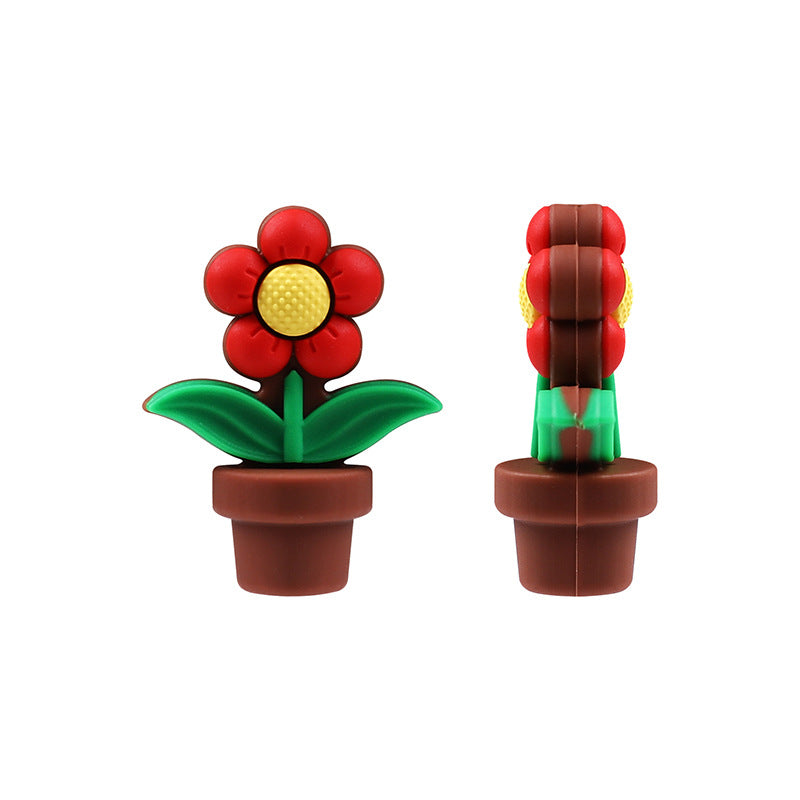 Silicone 3D Focal Beads Cactus Flower Pot 3D Red Flower Pot 20pcs 4