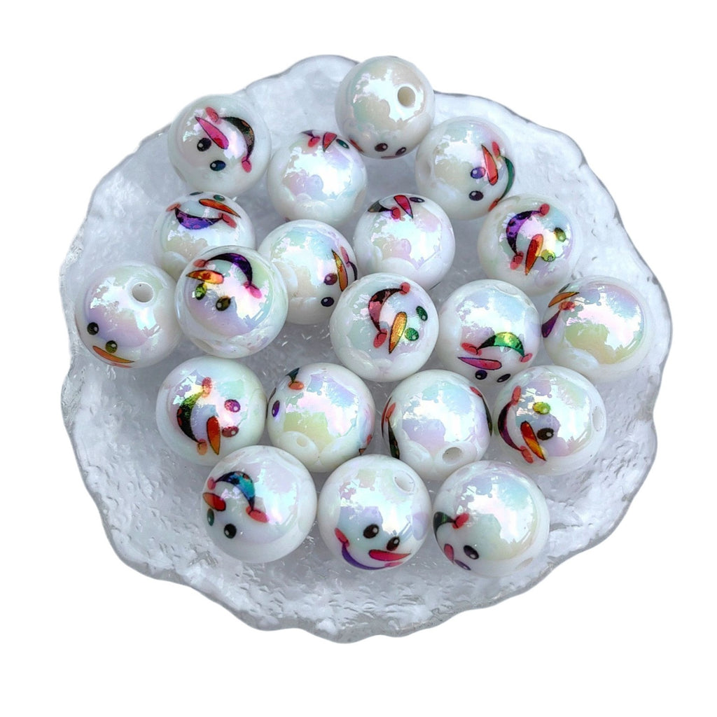 UV Plating Christmas Snowman Acrylic Beads 16mm Colorful 20pcs 5