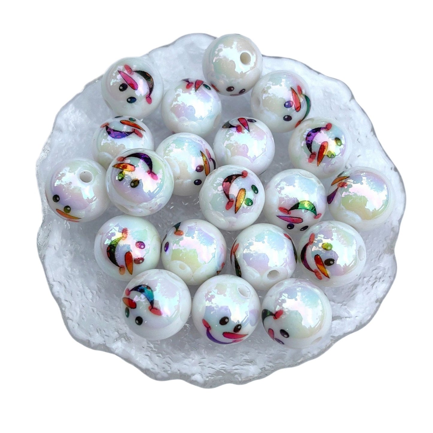 UV Plating Christmas Snowman Acrylic Beads 16mm Colorful 20pcs 5