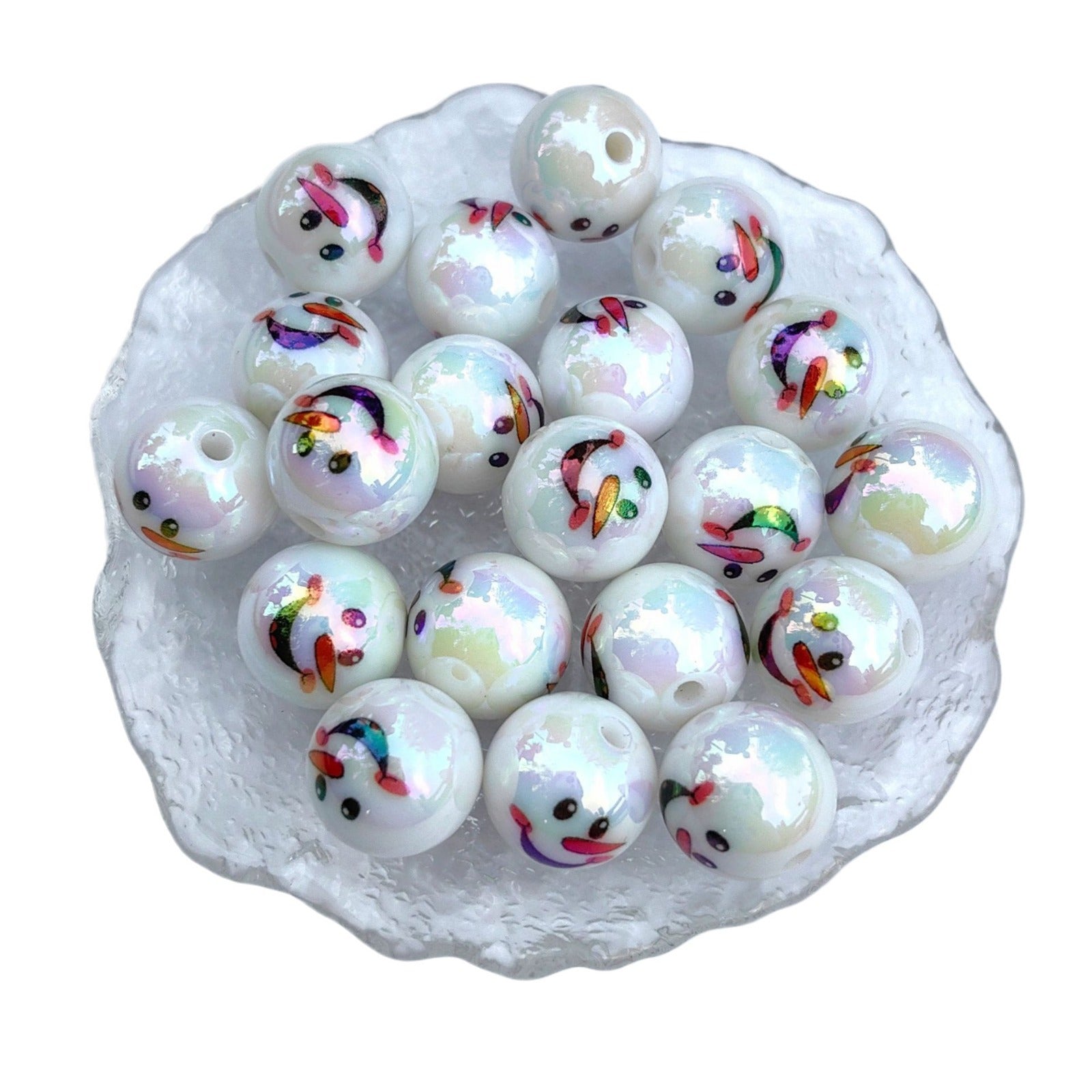 UV Plating Christmas Snowman Acrylic Beads 16mm Colorful 20pcs 5