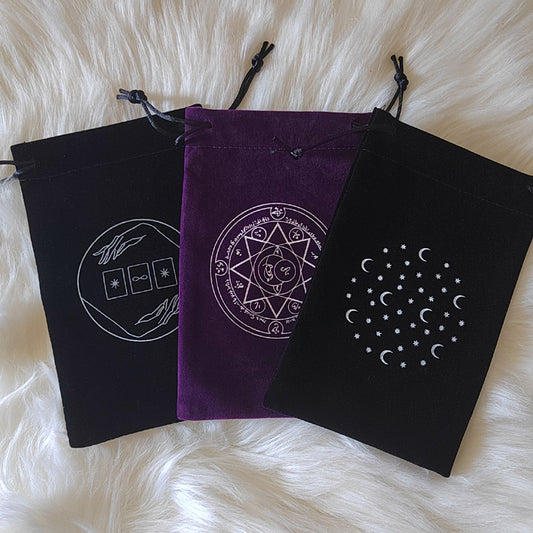 Tarot Card Velvet Drawstring Bags Celestial Esoteric Design 5pcs 18x11.5cm