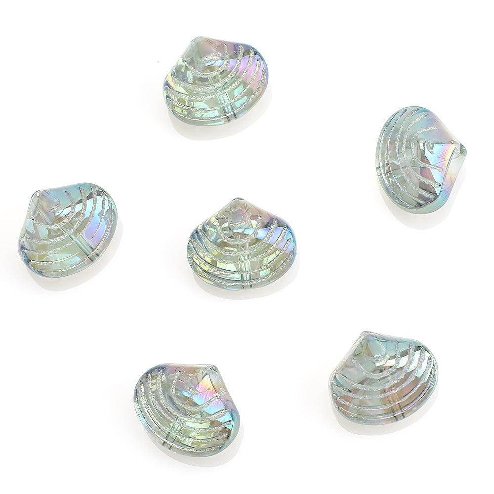 Electroplated Spiral Shell Glass Beads 14mm Iridescent Colors 30pcs 13