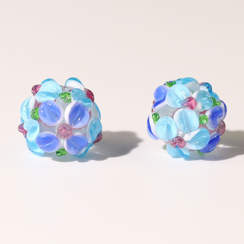 Lampwork Glass Beads Handmade Flower Ball 15mm Multicolor 10pcs 7