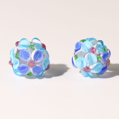 Lampwork Glass Beads Handmade Flower Ball 15mm Multicolor 10pcs 7
