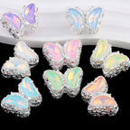 Butterfly Rhinestone Beads 28mm Colorful Silver Alloy 10pcs