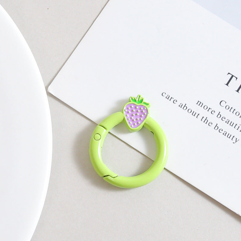 Strawberry Painted Circle Zinc Alloy Trigger Spring Keyrings 6pcs 32mm 14