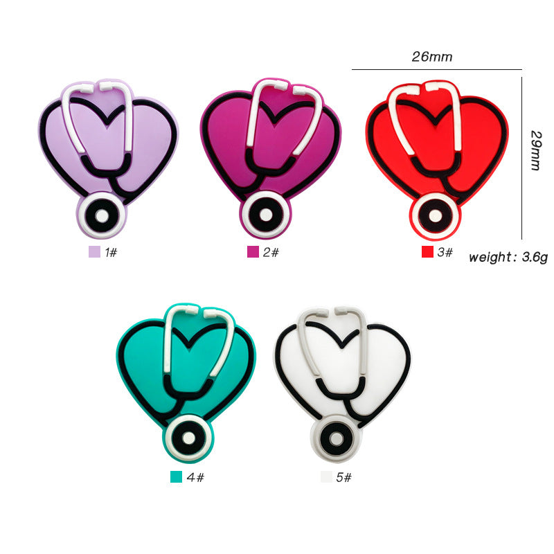 Silicone Focal Beads Nurse Heart With Stethoscope Design 10pcs 2