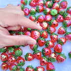 Plating 3D Strawberry Acrylic Beads 23mm Glossy Red Green 10pcs 2