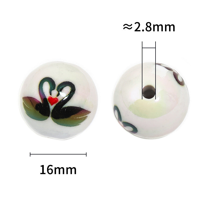 UV Plating Round Acrylic Beads 16mm Valentine Swan Print 50pcs 4