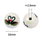 UV Plating Round Acrylic Beads 16mm Valentine Swan Print 50pcs 4