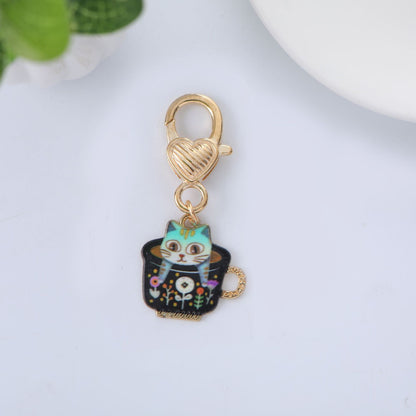 Metal Cat Keychain Enamel Colorful Gold Clasp Charm 14