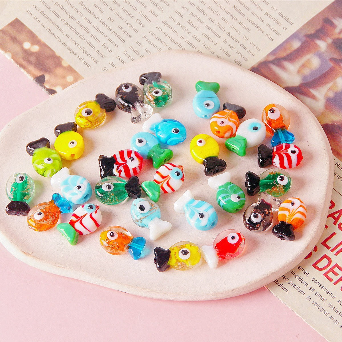 Small Fish Glass Beads 20x13mm Multi Color Glossy 10pcs 4