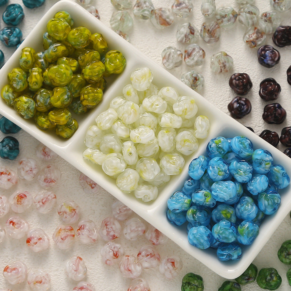 Lampwork Glass Beads Rose 12mm Gradient Color Handmade 10pcs
