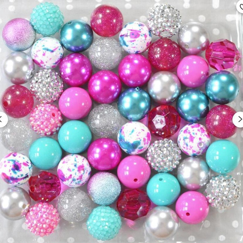 Bubblegum Beads 20mm Rose Red Blue Glitter Pearl Chunky Mix 50pcs