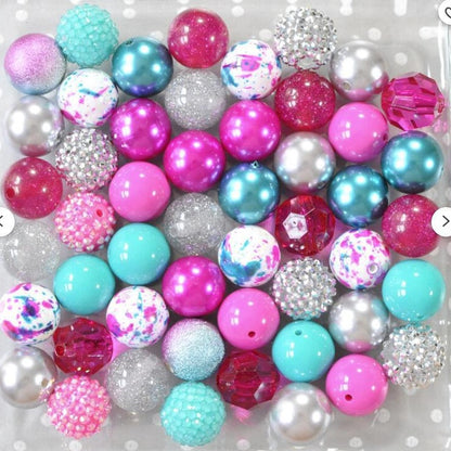 Bubblegum Beads 20mm Rose Red Blue Glitter Pearl Chunky Mix 50pcs