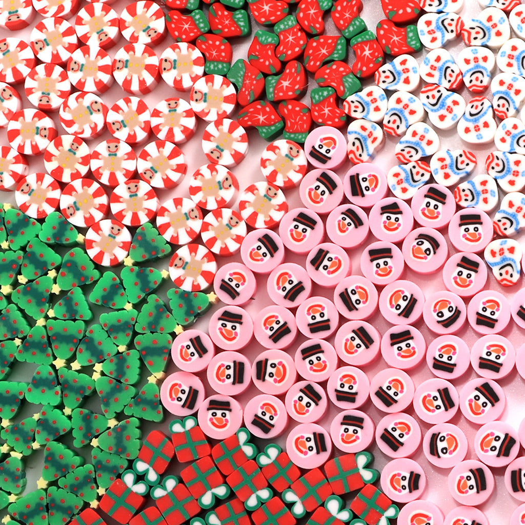 Christmas Clay Beads Polymer Colorful Snowmen Gifts Trees 100pcs