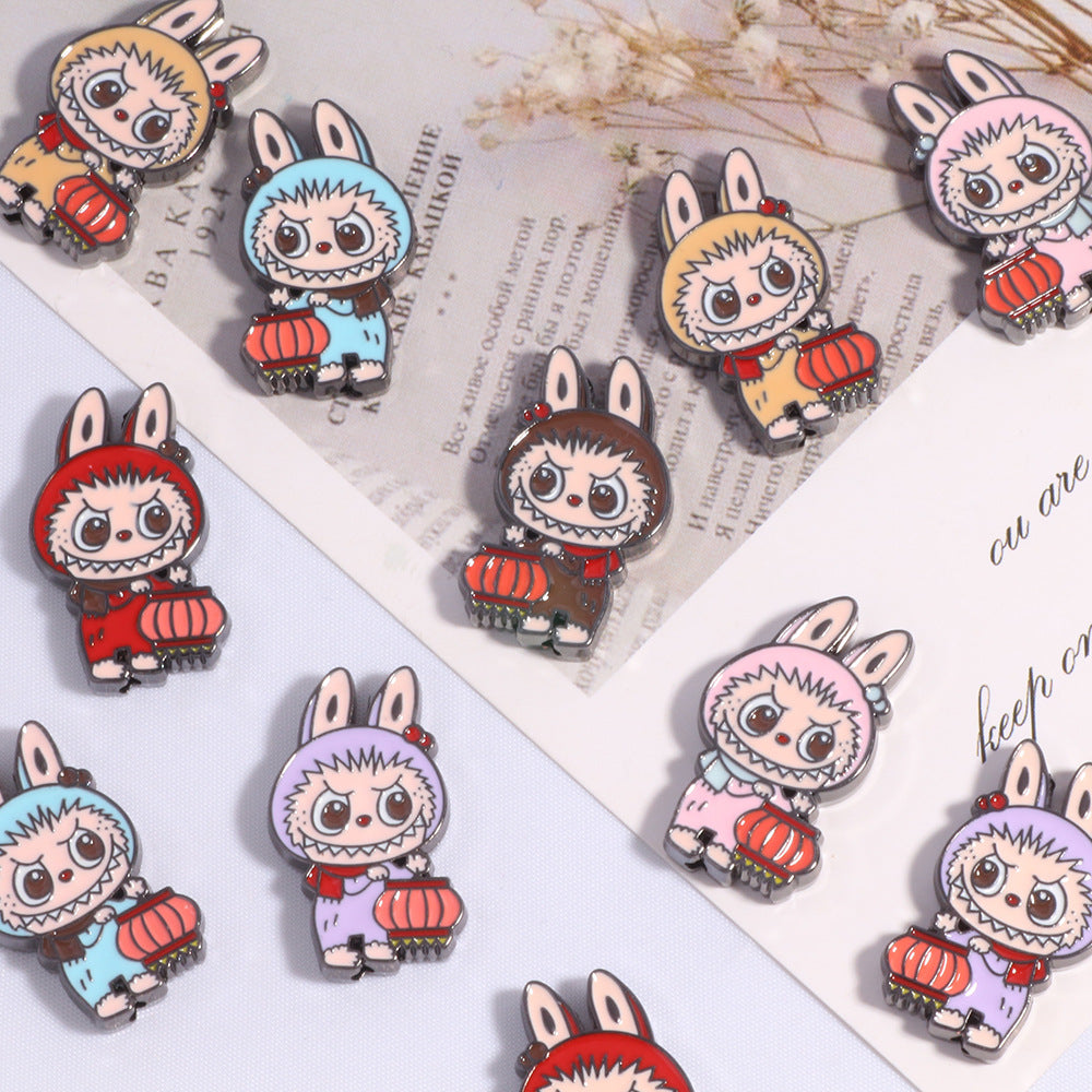Lantern Metal Beads 24mm Colorful Enamel Bunny Holding 10pcs