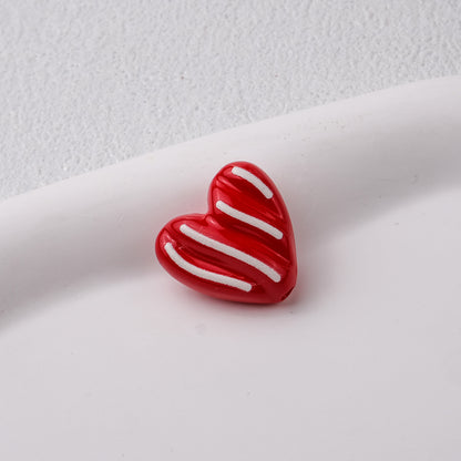 Wavy Stripe Heart Acrylic Beads 19mm Colorful Mixed 20pcs 16
