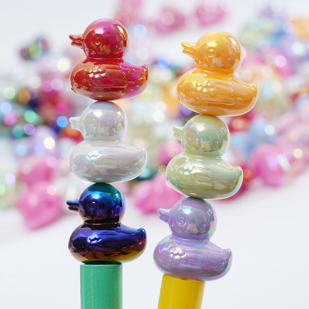 Plating Duck Acrylic Beads 22mm Glossy Iridescent 10pcs 2