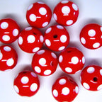 Polka Dot Resin Bubblegum Beads 20mm Bright Red Concave 10pcs
