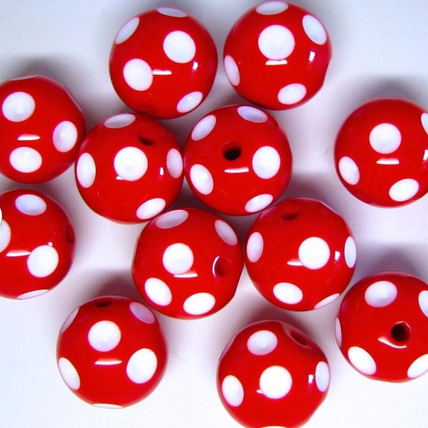 Polka Dot Resin Bubblegum Beads 20mm Bright Red Concave 10pcs