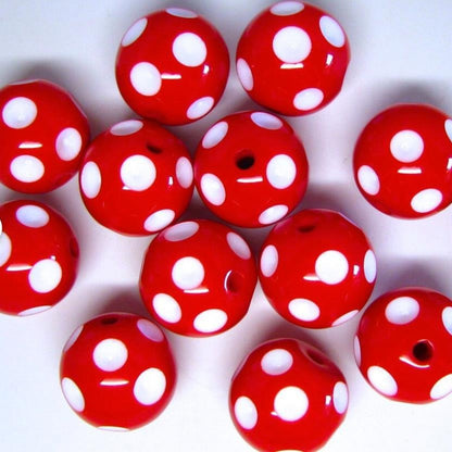 Polka Dot Resin Bubblegum Beads 20mm Bright Red Concave 10pcs