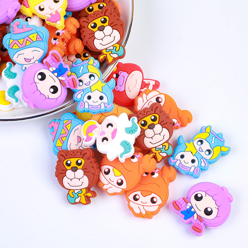 Silicone Focal Beads Twelve Constellations Cartoon Zodiac Set 20pcs 3
