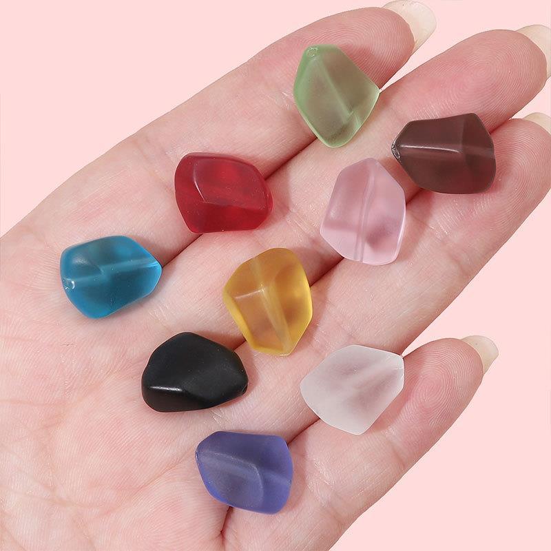 Frosted Irregular Cut Flat Stone Glass Beads 12x15mm Multicolor 10pcs 4