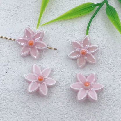 Camellia Ceramic Beads 17mm Glazed Multicolor Flower 10pcs 14
