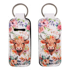 Highland Cow Pattern Chapstick Holder Neoprene Functional Keychain 3pcs 5