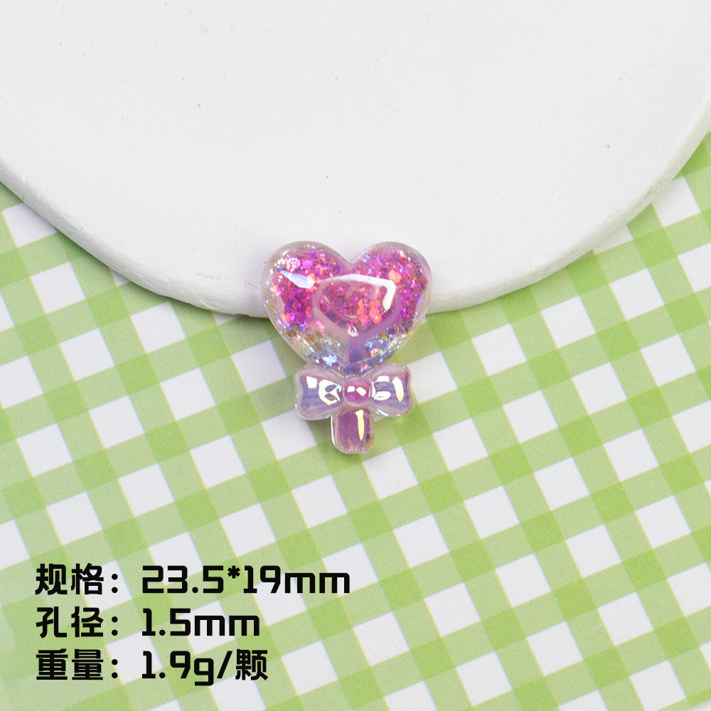 Plating Glitter Faceted Heart Lollipop Resin Beads 23.5x19mm 20pcs 10