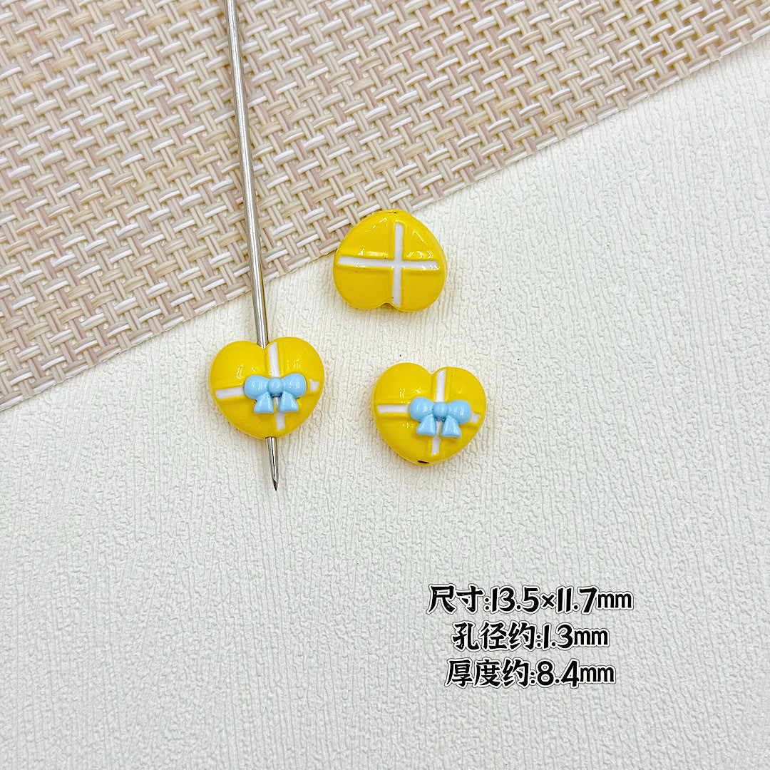 Bouquet and Heart Gift Box Metal Beads 13mm 16mm Pastel Painted 10pcs 18