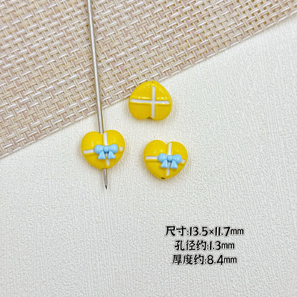 Bouquet and Heart Gift Box Metal Beads 13mm 16mm Pastel Painted 10pcs 18