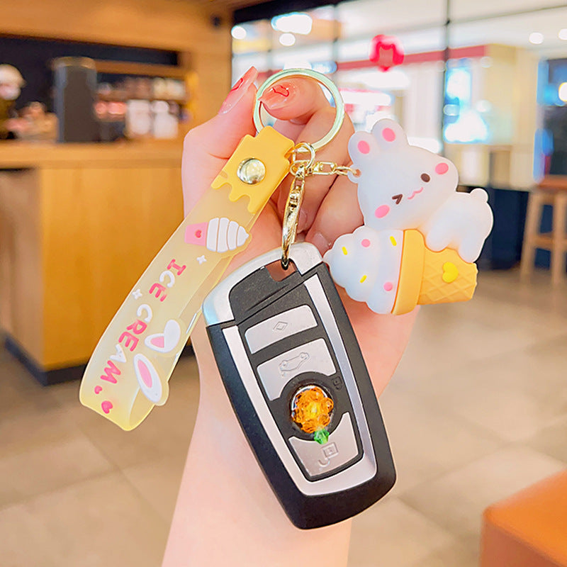 Soft Rubber Bunny Ice Cream Keychain Cute Pastel Colors 3