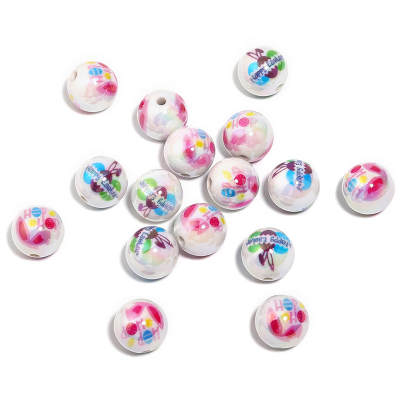Plating Easter Series Printed Acrylic Beads 16mm Glossy Pastel 50pcs 5